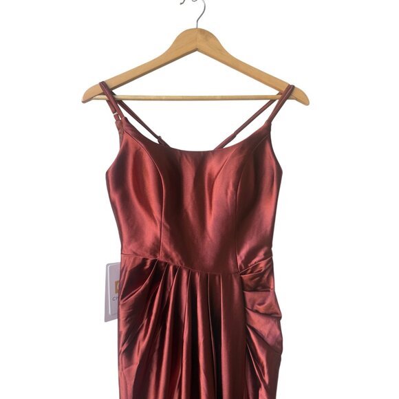 Cicinia Bridesmaid Satin Maxi Dress Sz 0 NWT Rust Terracotta Draped Square Neck - Picture 5 of 13